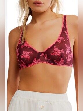 Intimately Free People Talk About It Mesh Underwire Bra Zinfandel Pink 32C NEW
